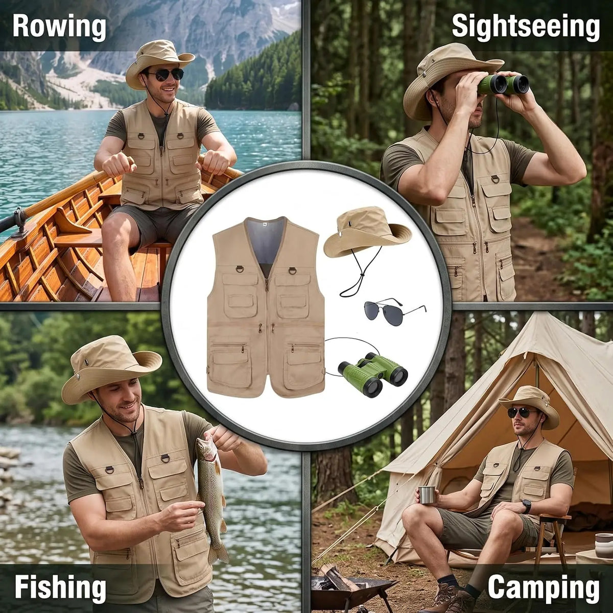 Men's Safari Explorer Costume Set – Vest, Hat & Sunglasses