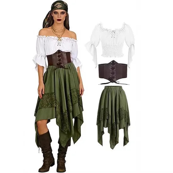 Women's Renaissance Pirate Costume – Asymmetrical Skirt & Top Set