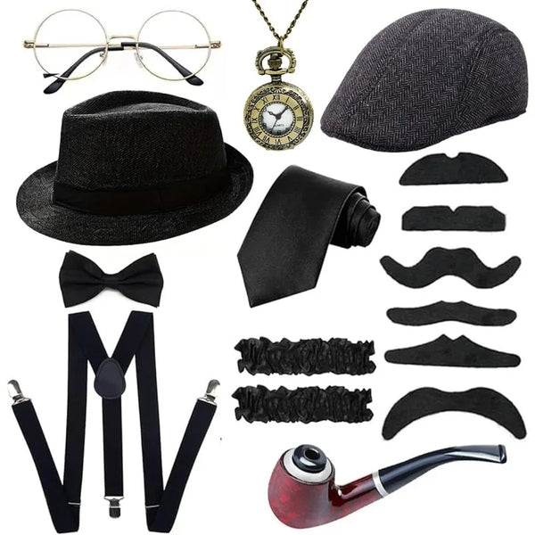 1920s Mens Costume Accessories Outfit Set Gangster Roaring 20s Costumes for Gatsby Party 30s Y-Back Beret - product image 1