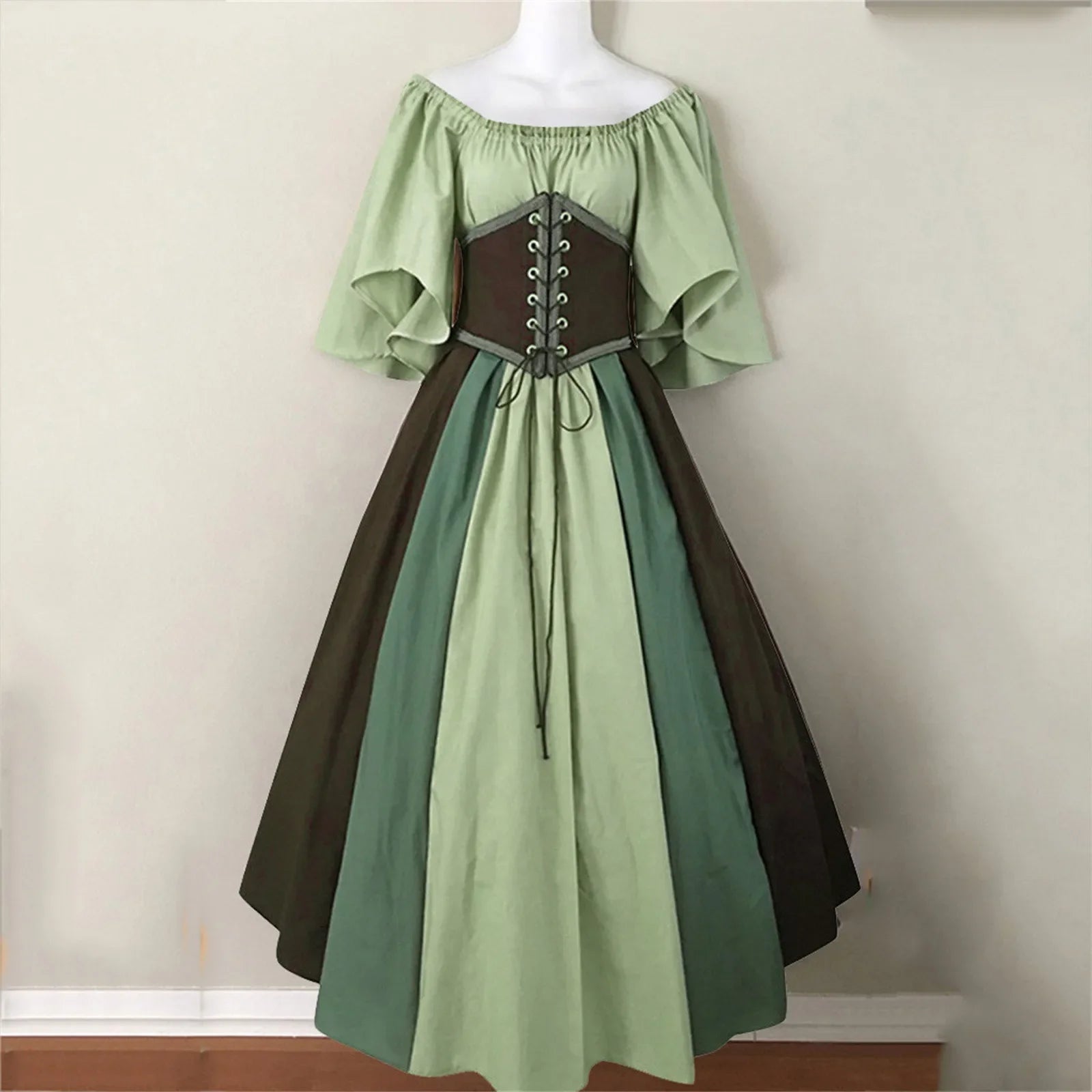 Women's Medieval Retro Contrasting Color Slim Swing Shoulder Costume - alternate view 9