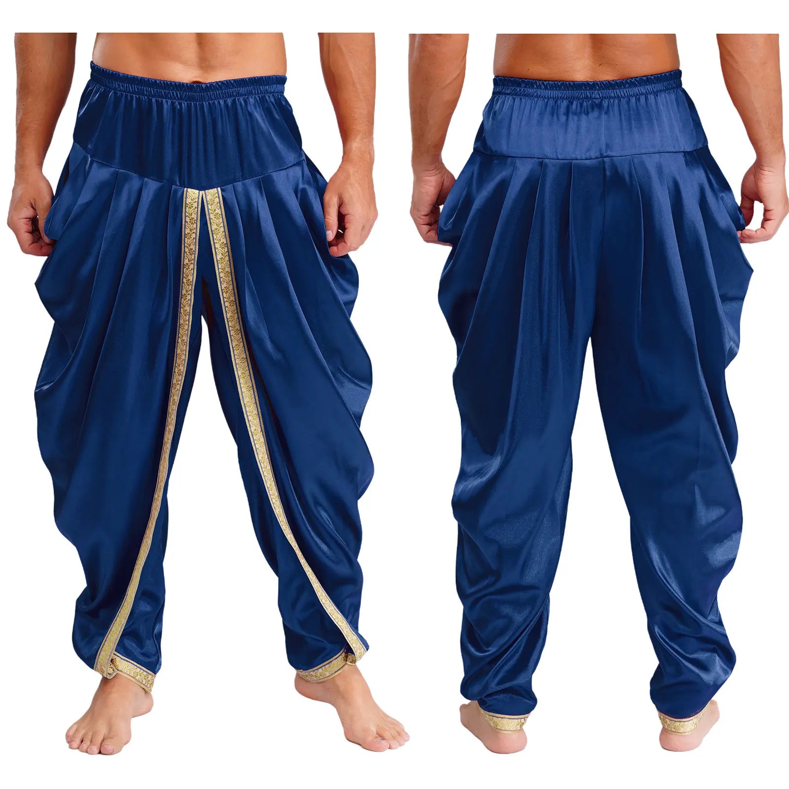Men's Arabian Prince Elastic Waist Draped Baggy Trousers Satin Costume - alternate view 8