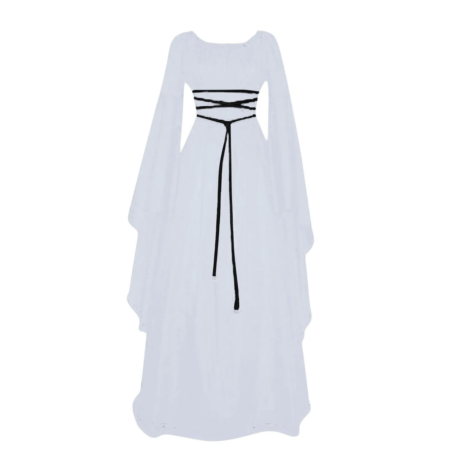 Women's Medieval Long Sleeved Round Neck Lace-Up Waist Irregular Costume - alternate view 5