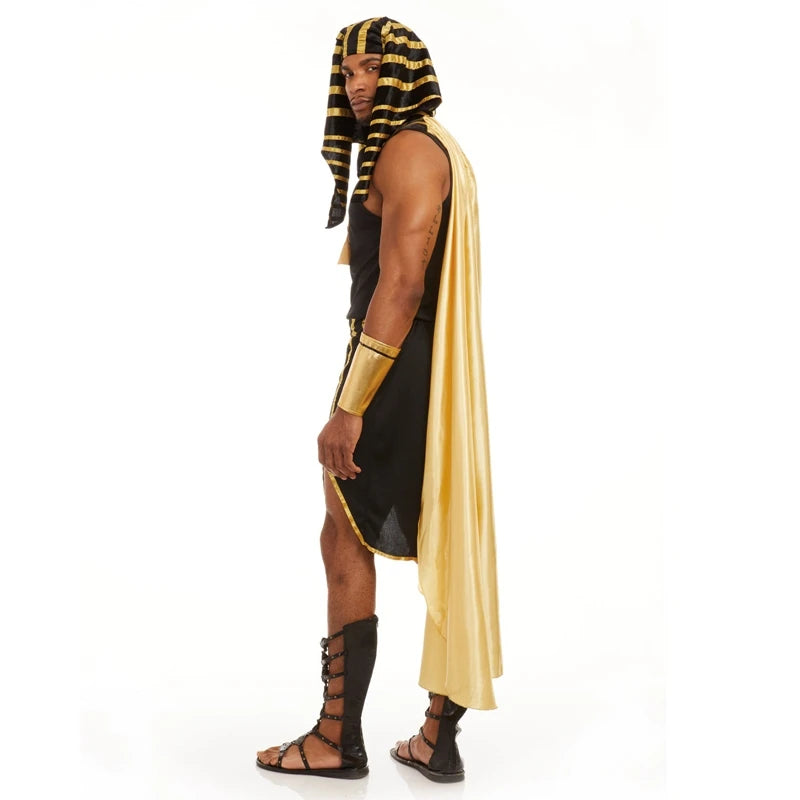 Men Egyptian Costume Set 7 Pcs Golden Trim Tank Tops Skirt Arm Sleeves