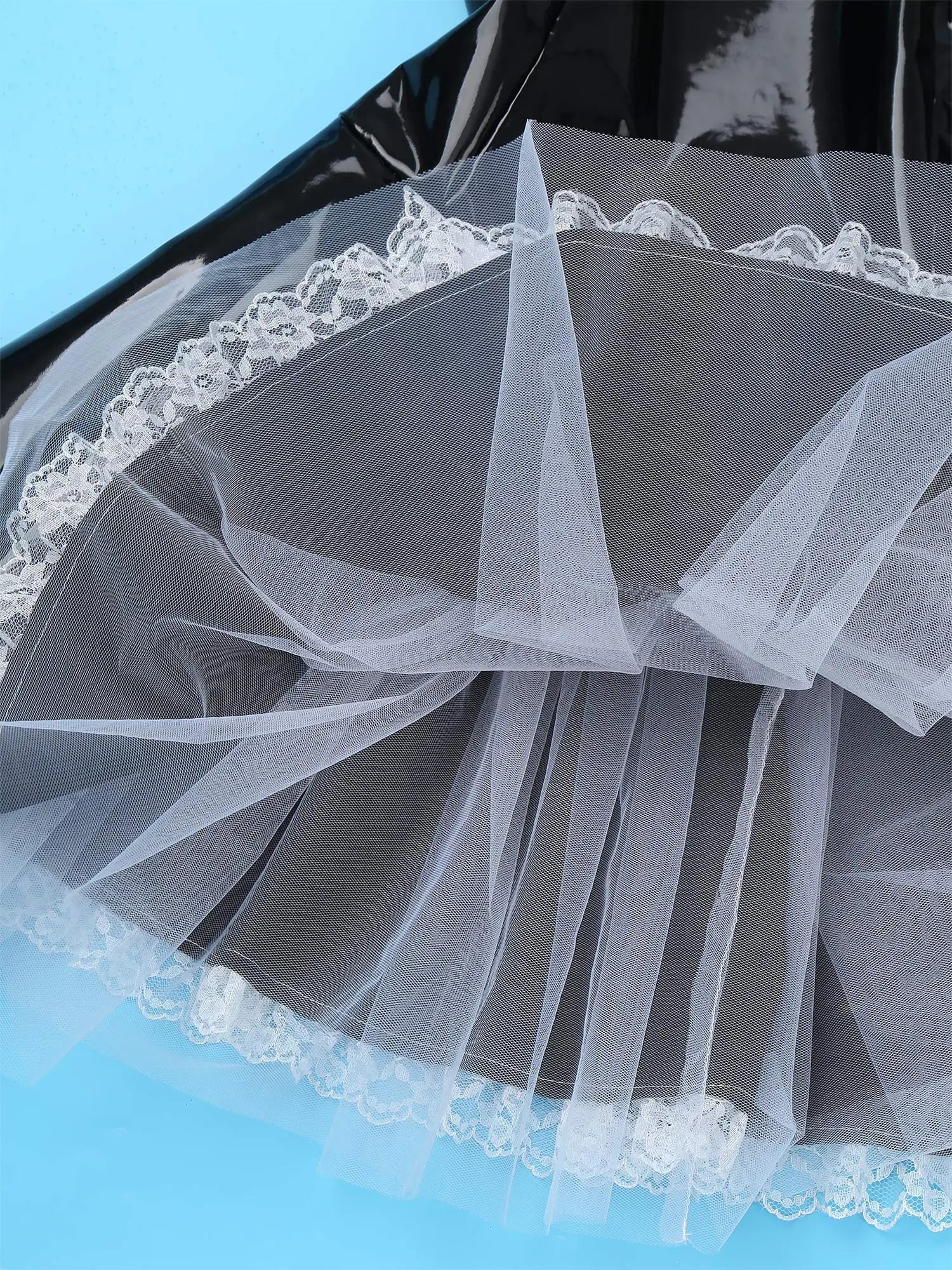 Women Halloween Maid Cosplay Costume Glossy Patent Leather Dress with Lace - product image 6