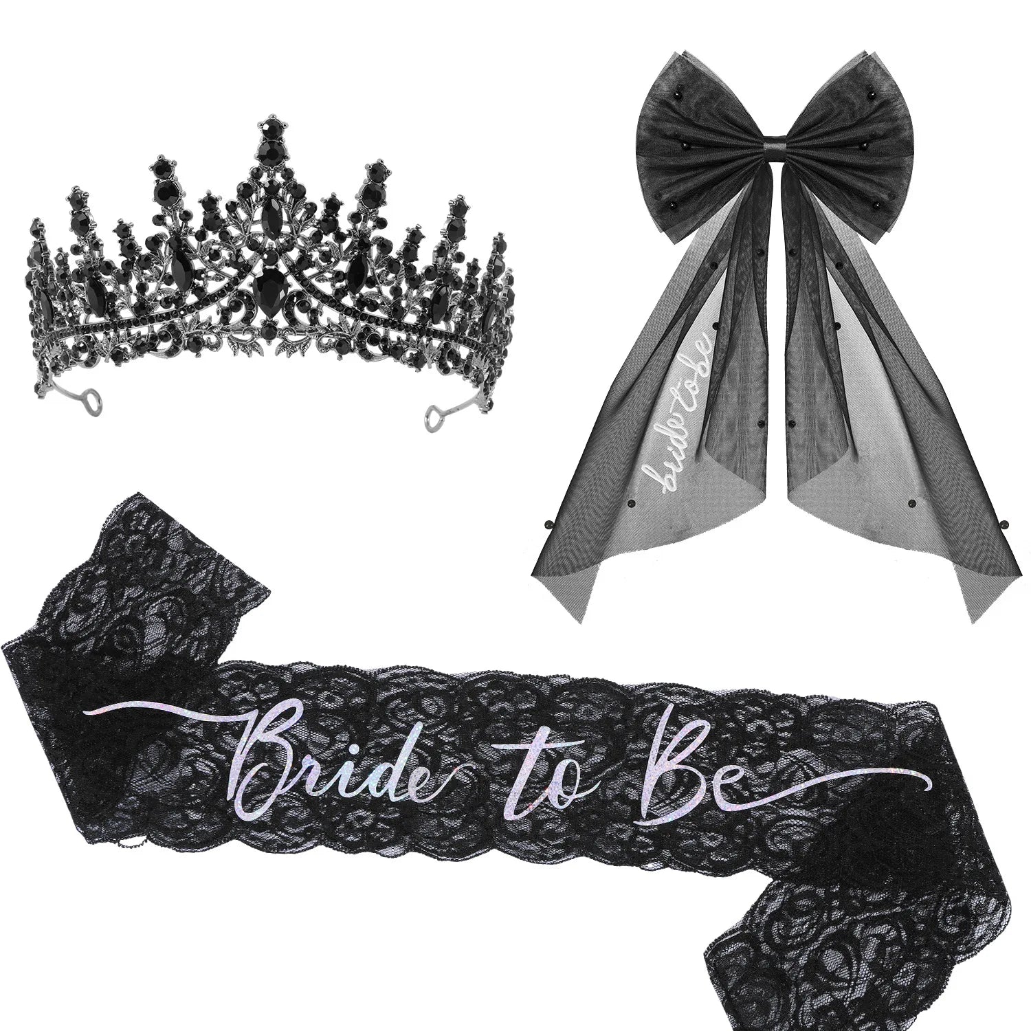 Women's Girl Halloween Ghost Bride Black Wedding Crown Set Gothic Style Party Holiday DIY Decorations - product image 4