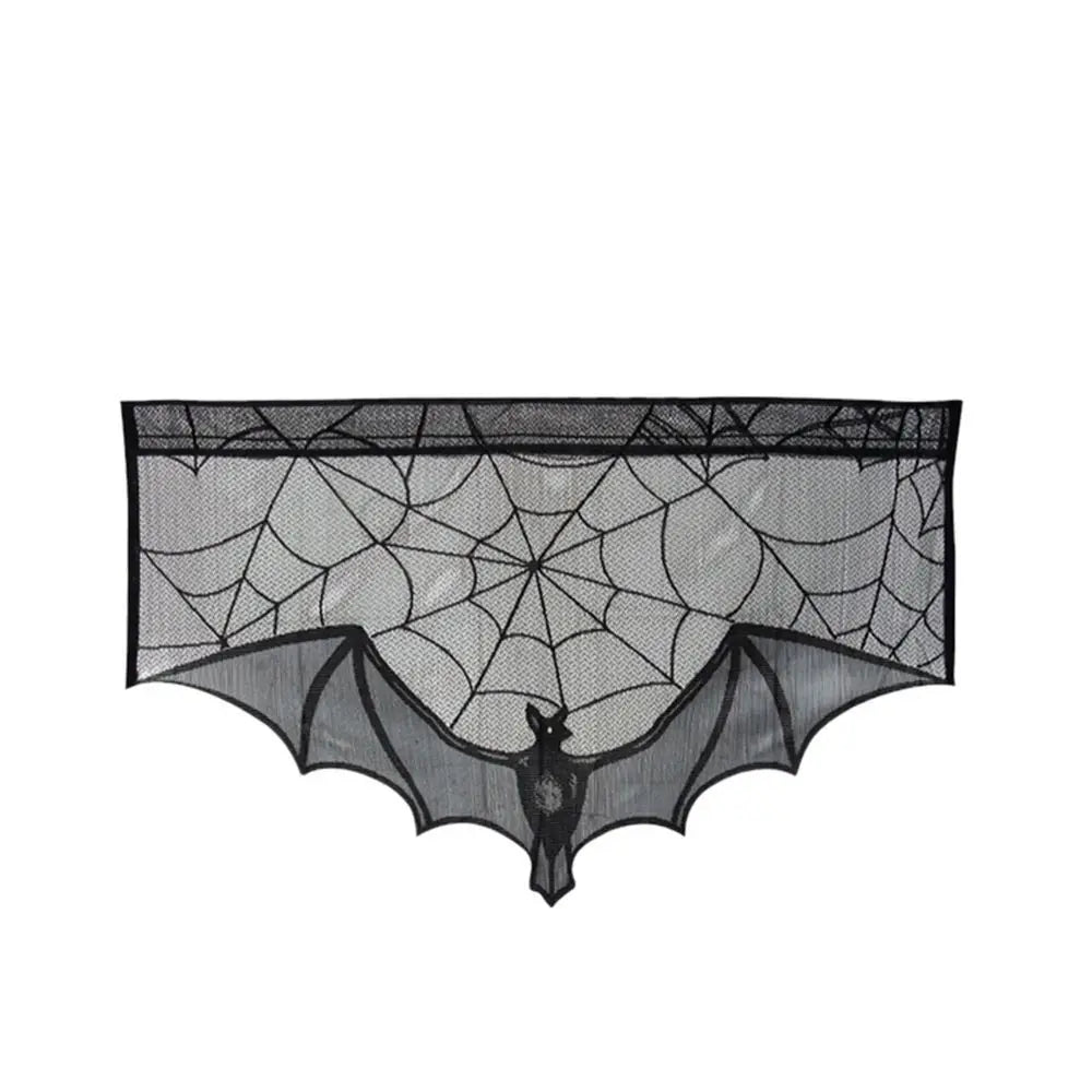 Halloween Bat Table Runner Lace Web Skeleton Skull Tablecloth Black Fireplace - product image 7