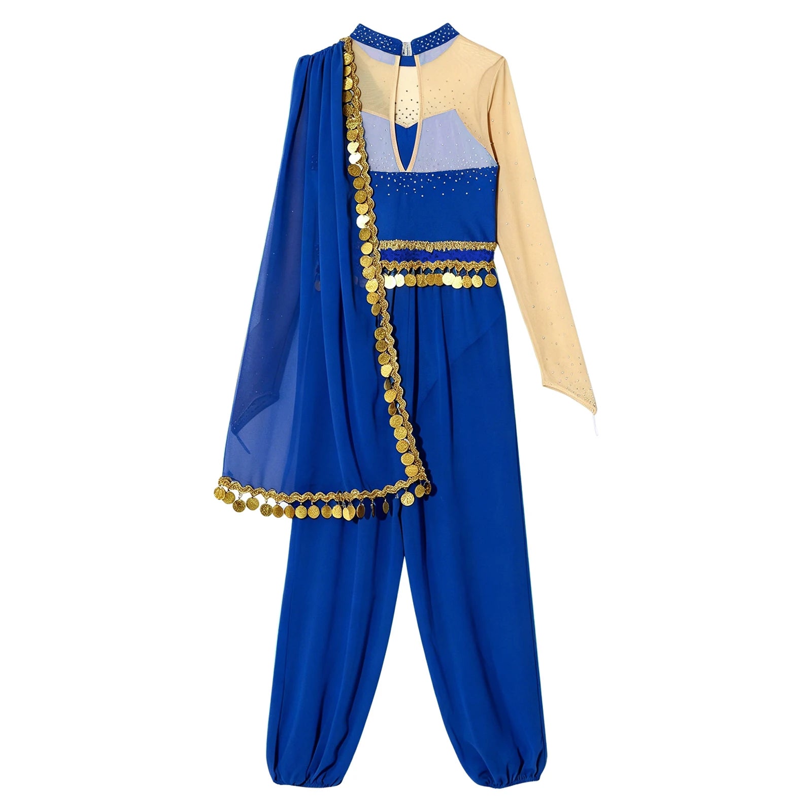 Girls Arabian Princess Belly Dance Outfits Halloween Cosplay Costume Sequins Tassels Rhinestone Jumpsuit Long - product image