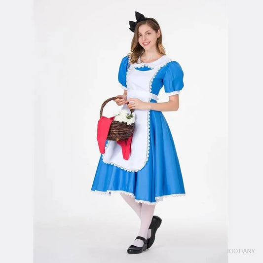 Halloween Fairyland in Wonderland Lolita Maid Costume French Farm Pastoral Dress - Blue / XL
