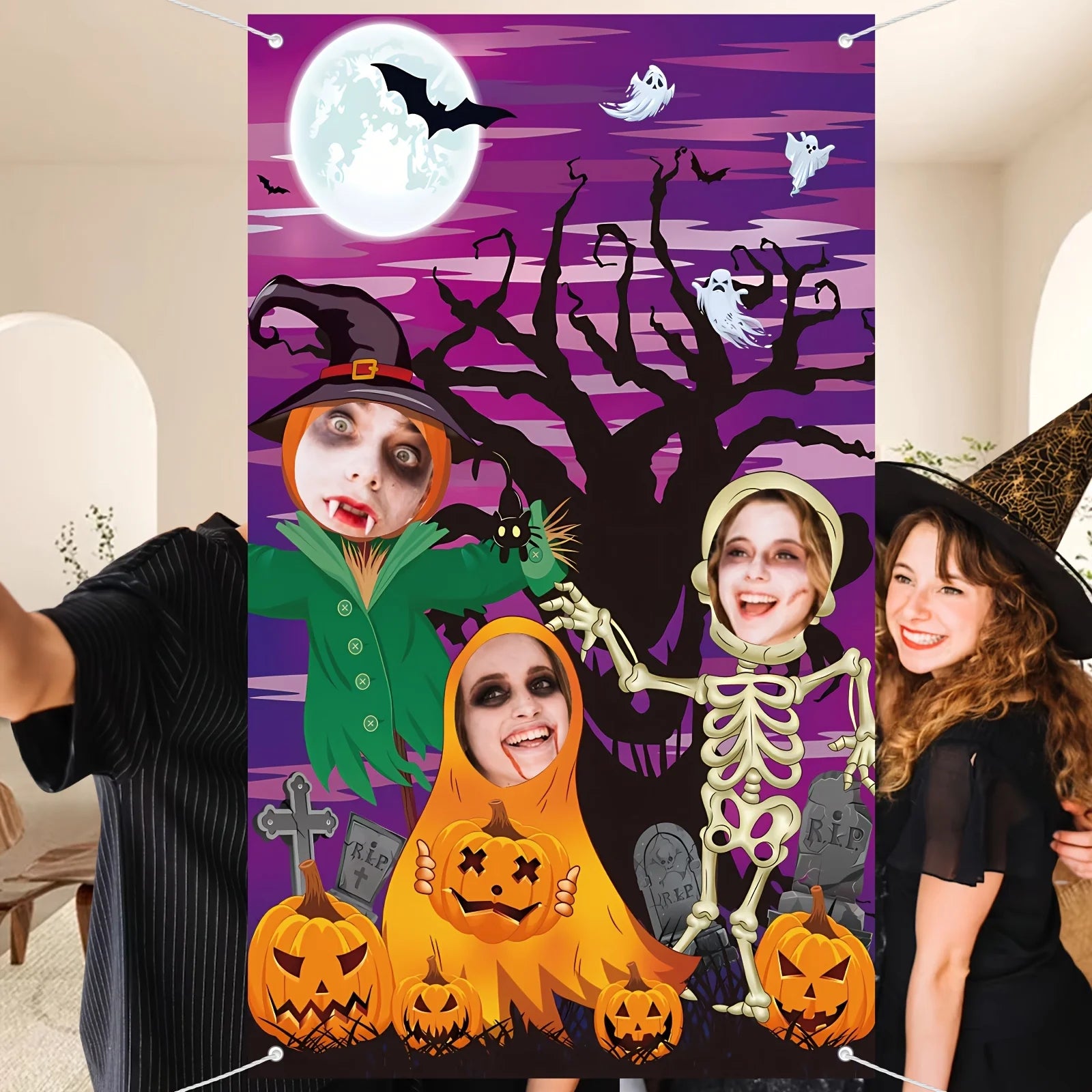 1pcs Halloween Fun Photo Background Cloth Pumpkin Skeleton Witch Halloween - product image 5
