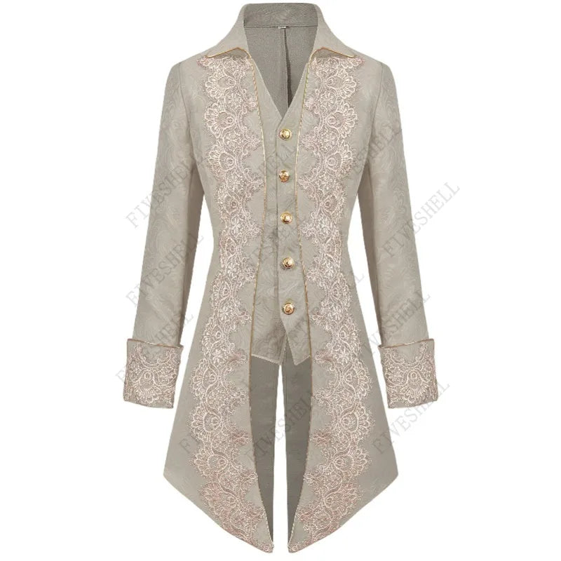 Adult Men's Medieval Noble Jackets Steampunk Halloween Costume Tuexdo Men's Renaissance - as shown / XXL