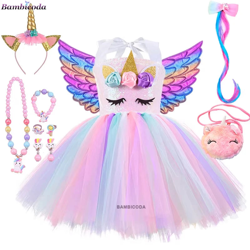 Girls Shiny Unicorn Tutu Led Lighting Dress Glowing Dresses Princess Dress Clothing