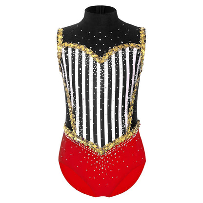 Kids Girl Halloween Circus Clown Costume Shiny Striped Tutu Leotard Ballet Gymnastics - Royal Blue A / 10