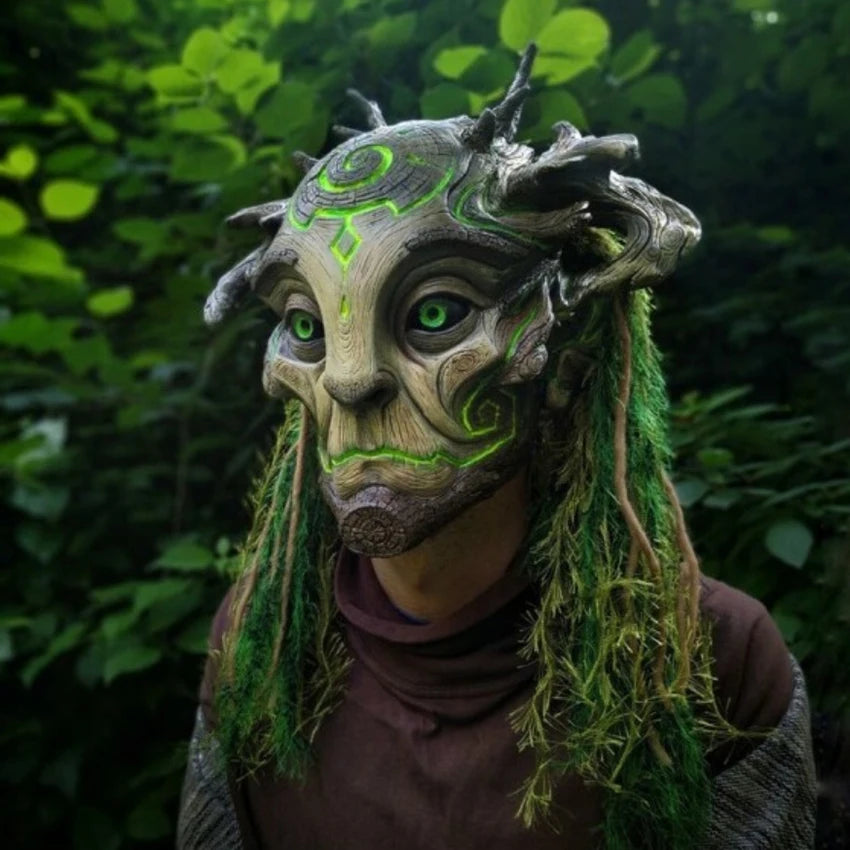 Horror LED Ghost Latex Spirit Forest Green Mask Halloween Tree Old Man Scary Festival Mask Creepy Demon Props - product image 2