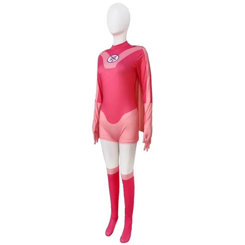 Women's Atom Eve-Inspired Superhero Costume – Pink Jumpsuit & Cape