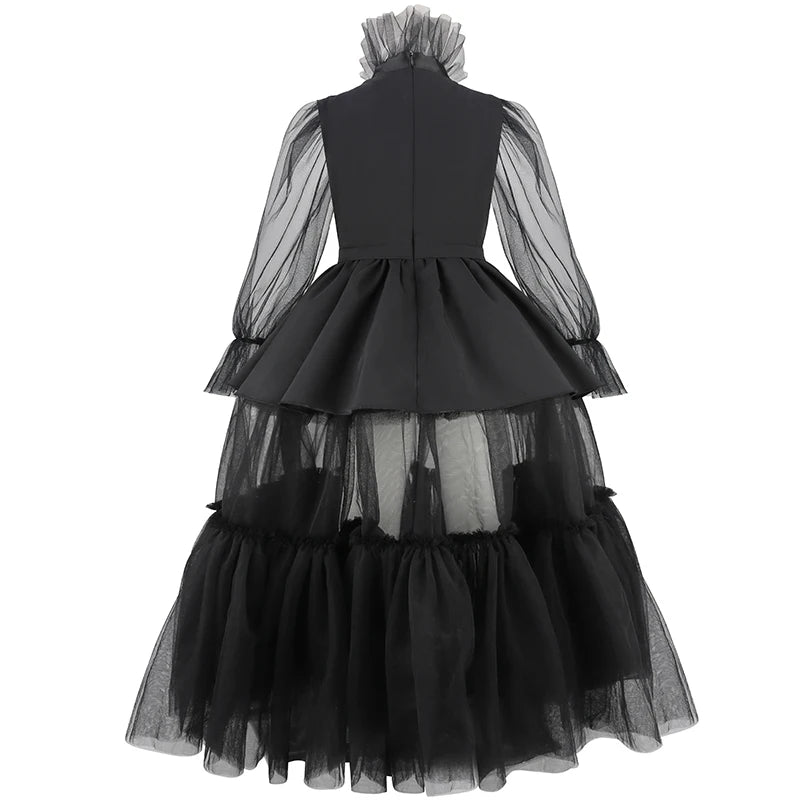 Girls Long Black Halloween Costume Dress with Accessories