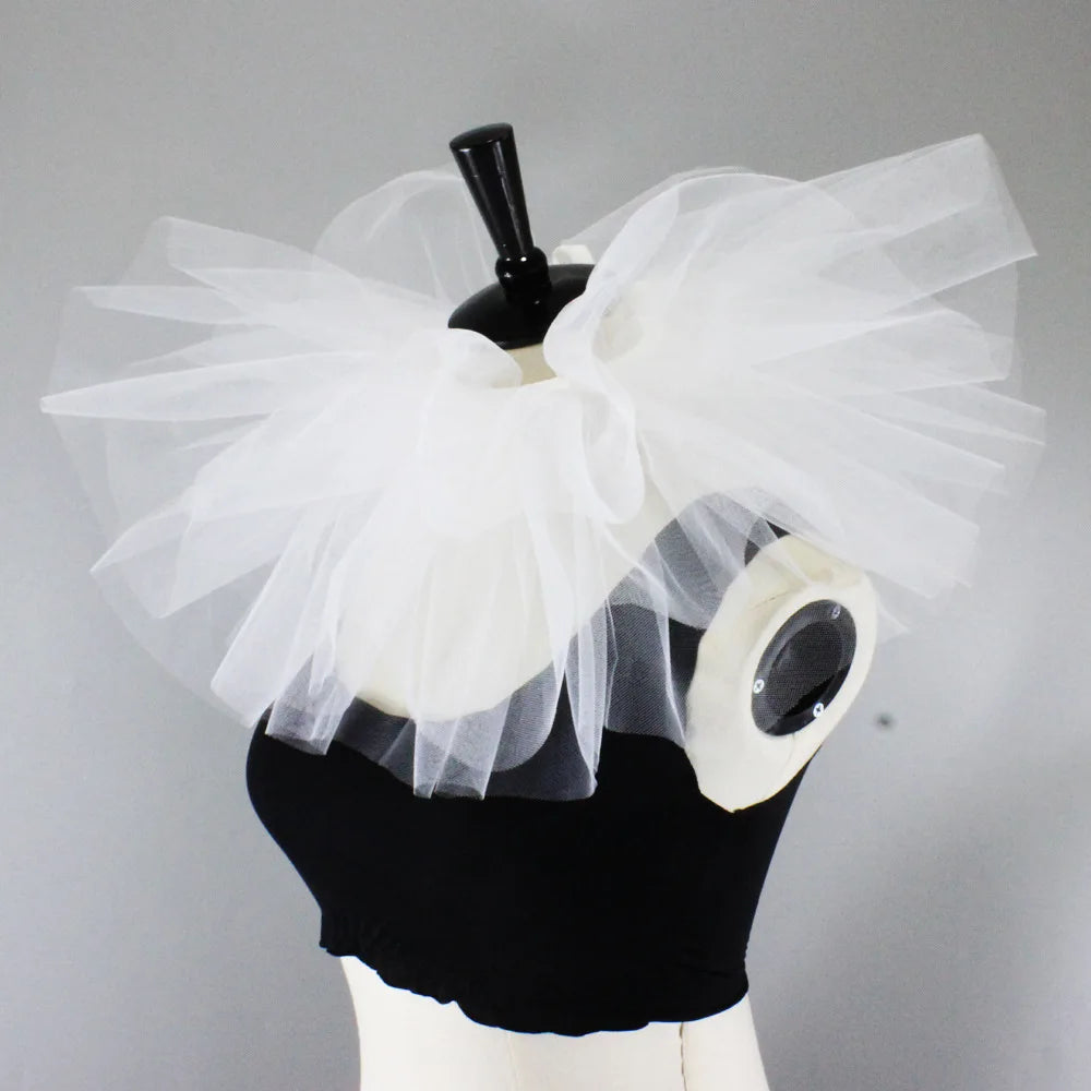 Cosplay Vintage Lady Mesh Neck Collar Edwardian Ruff Circus Costume Props the Sad Clown - WHITE / One Size