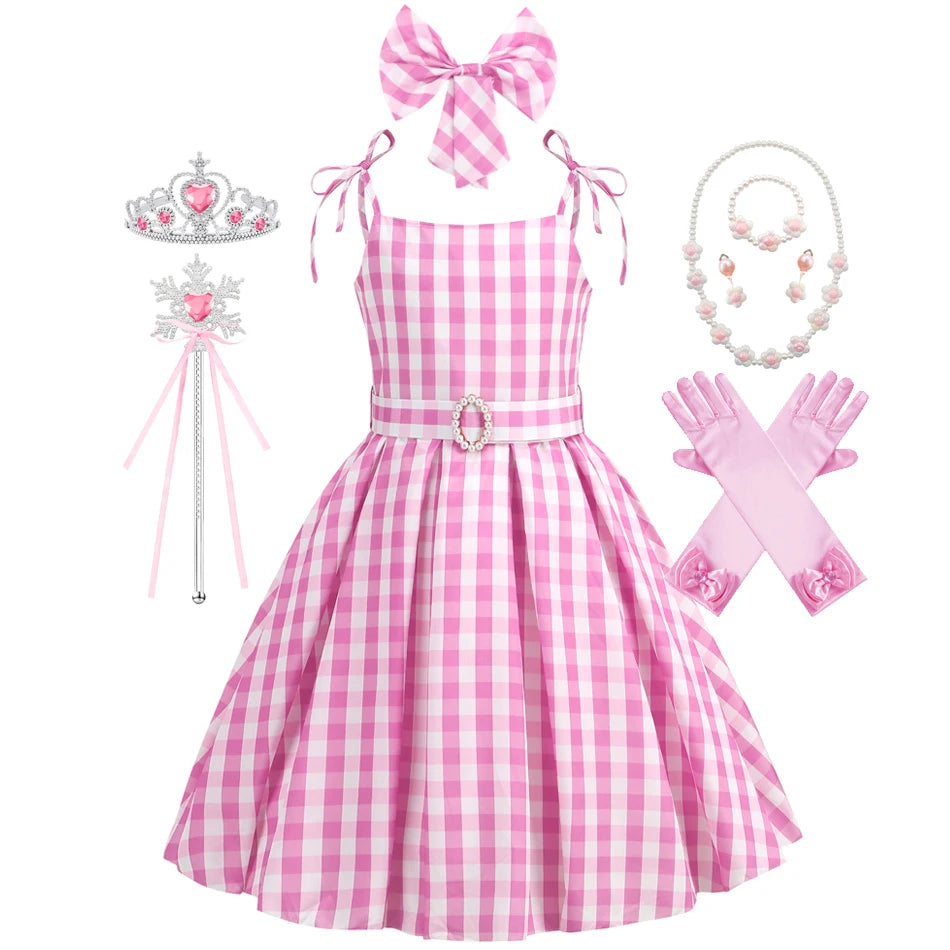 Girls Pink Plaid Princess Halloween Costume Dress