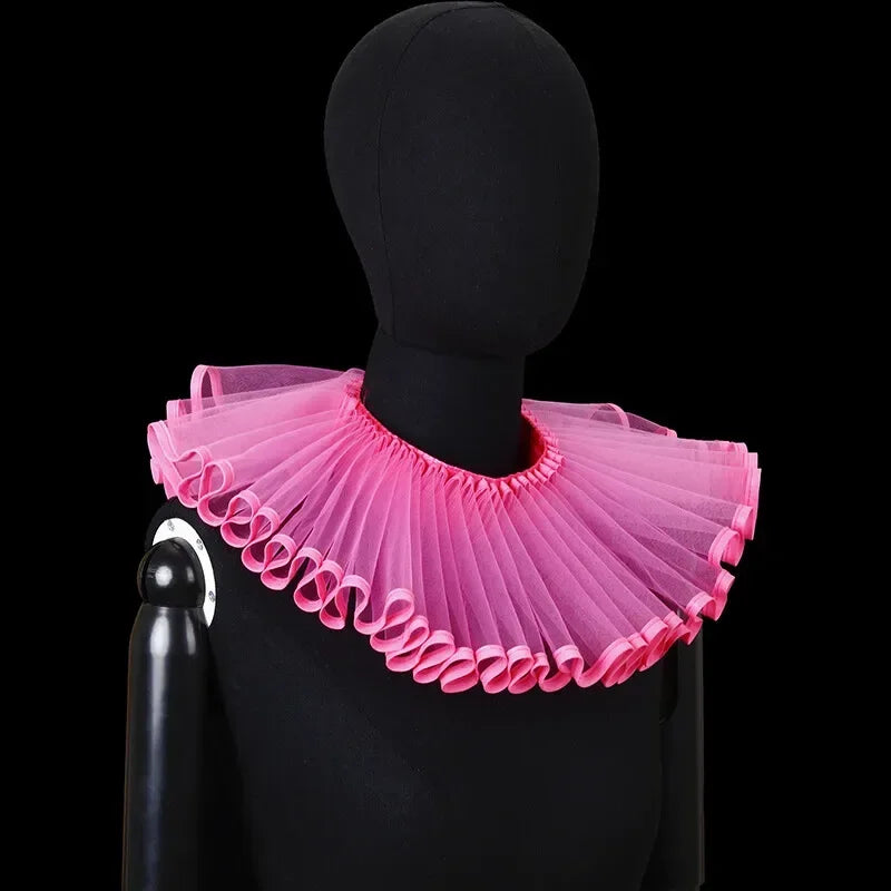 Clown Costume Collar Victorian Renaissance Neck Ruffle Choker Vintage Mesh Neck Halloween - Gold / one size