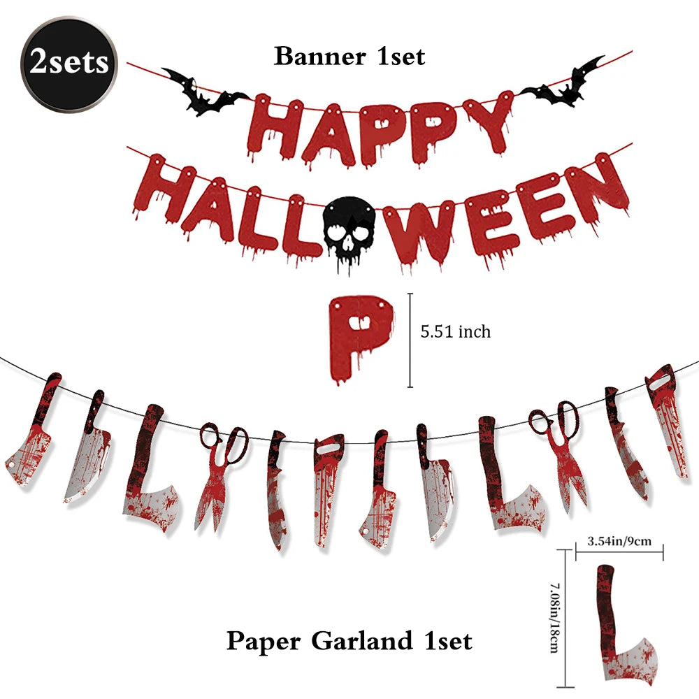 Halloween Party Decoration Happy Halloween Banner Bloody Butcher Knife Killer - product image 7