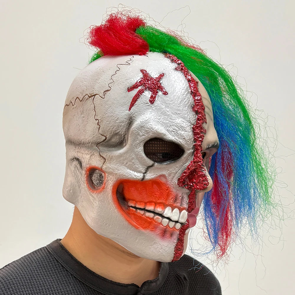 Scary Clown Latex Mask with Hair – Halloween Horror Costume