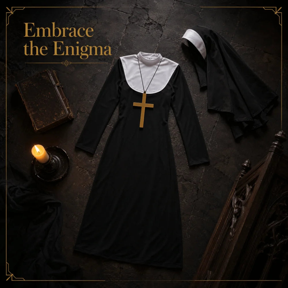 Black Nun Costume – Full-Length Halloween Dress, Styles A & B