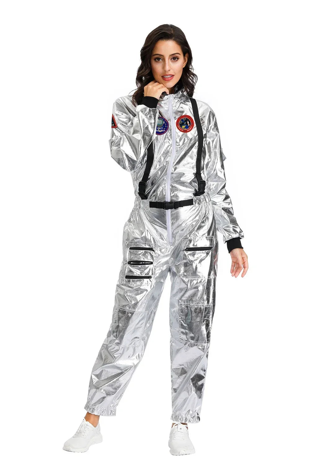 Adult Silver Astronaut Costume Men Women Spaceman Suit Space Jumpsuit Halloween Costume - Man / XL