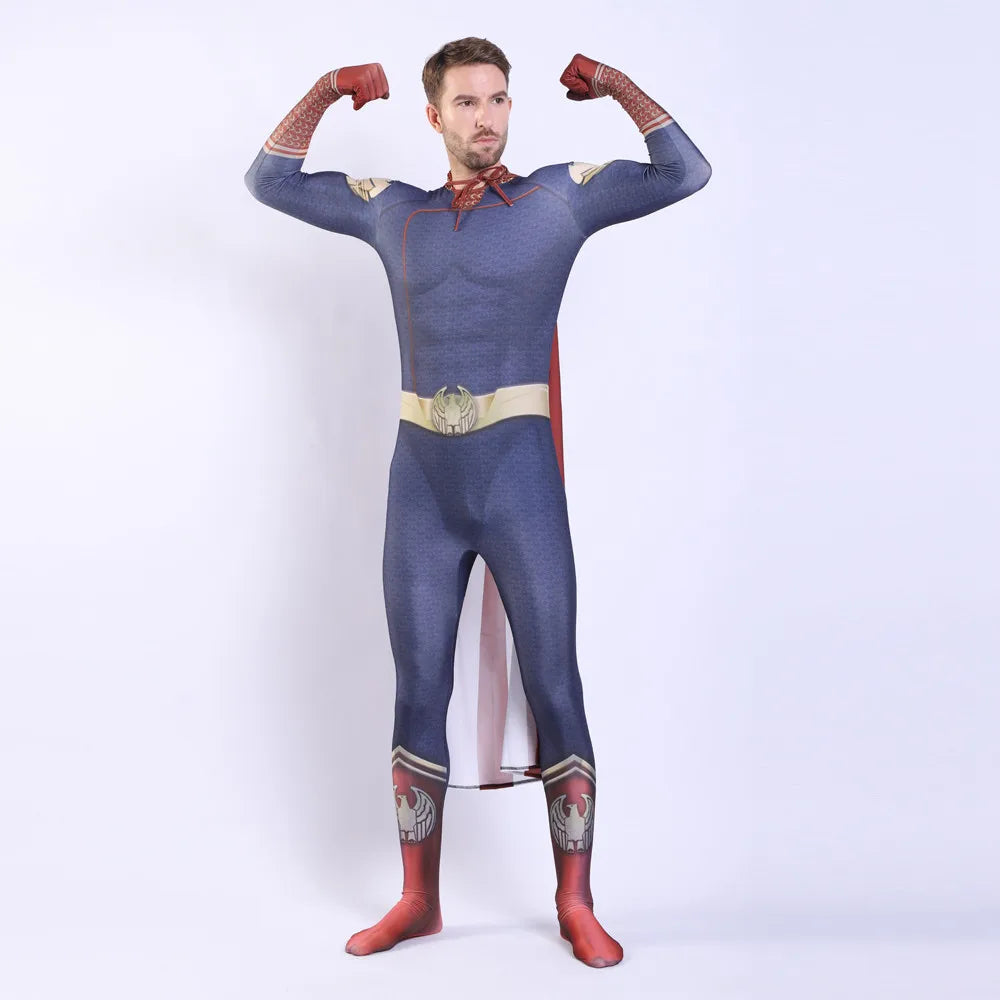 The Boys the Homelander the Deep Movie Costume Adult Boys Spandex Zentai Halloween Costume - bodysuit gloves / adult S 140-15