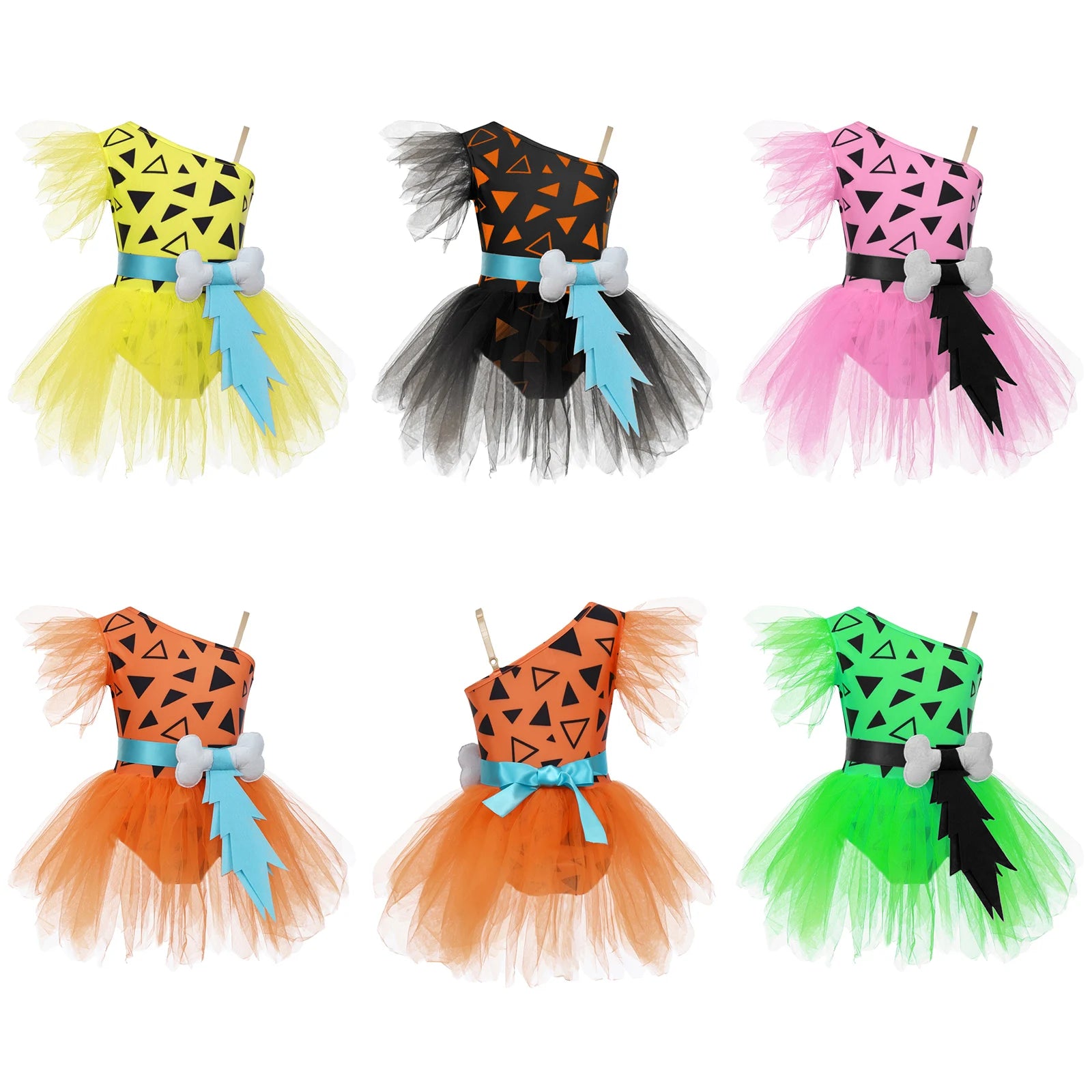 Kids Girls Halloween Theme Party Caveman Flintstone Primitive Man Cosplay Costume 3D Bone Decor Mesh Tutu - product image 2