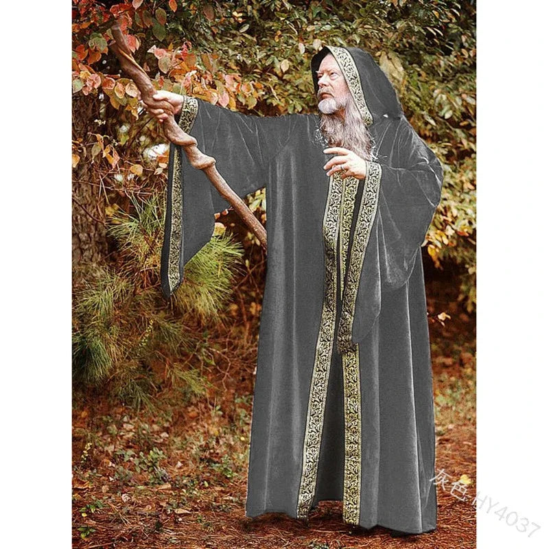 Halloween Costume Medieval Cape Cloak Adult Hooded Death Vampire Wizard Monk Witch Costume - Dark Blue / XXXL