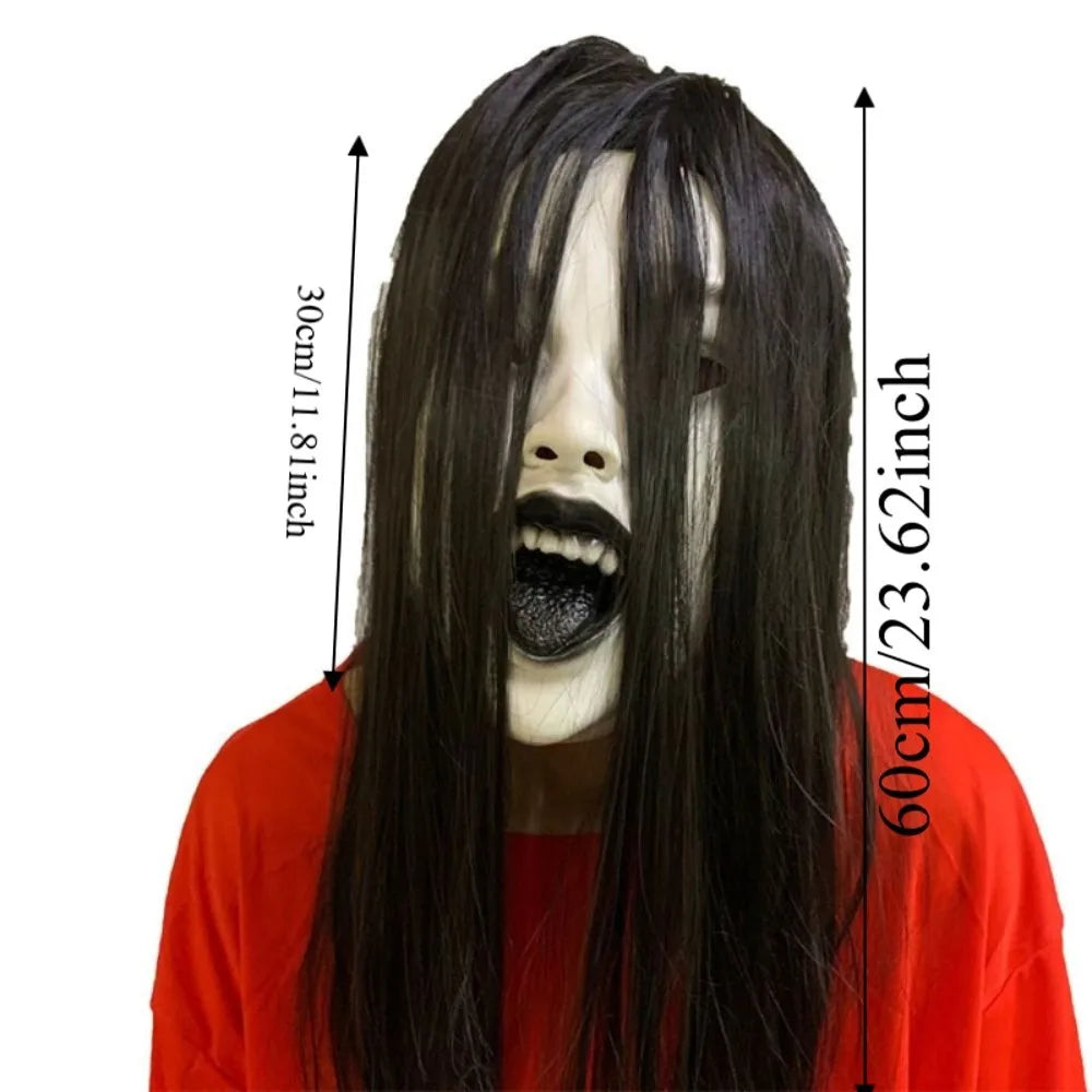 Latex Scary Woman Mask - Long Black Hair, 3 Styles - product image 6