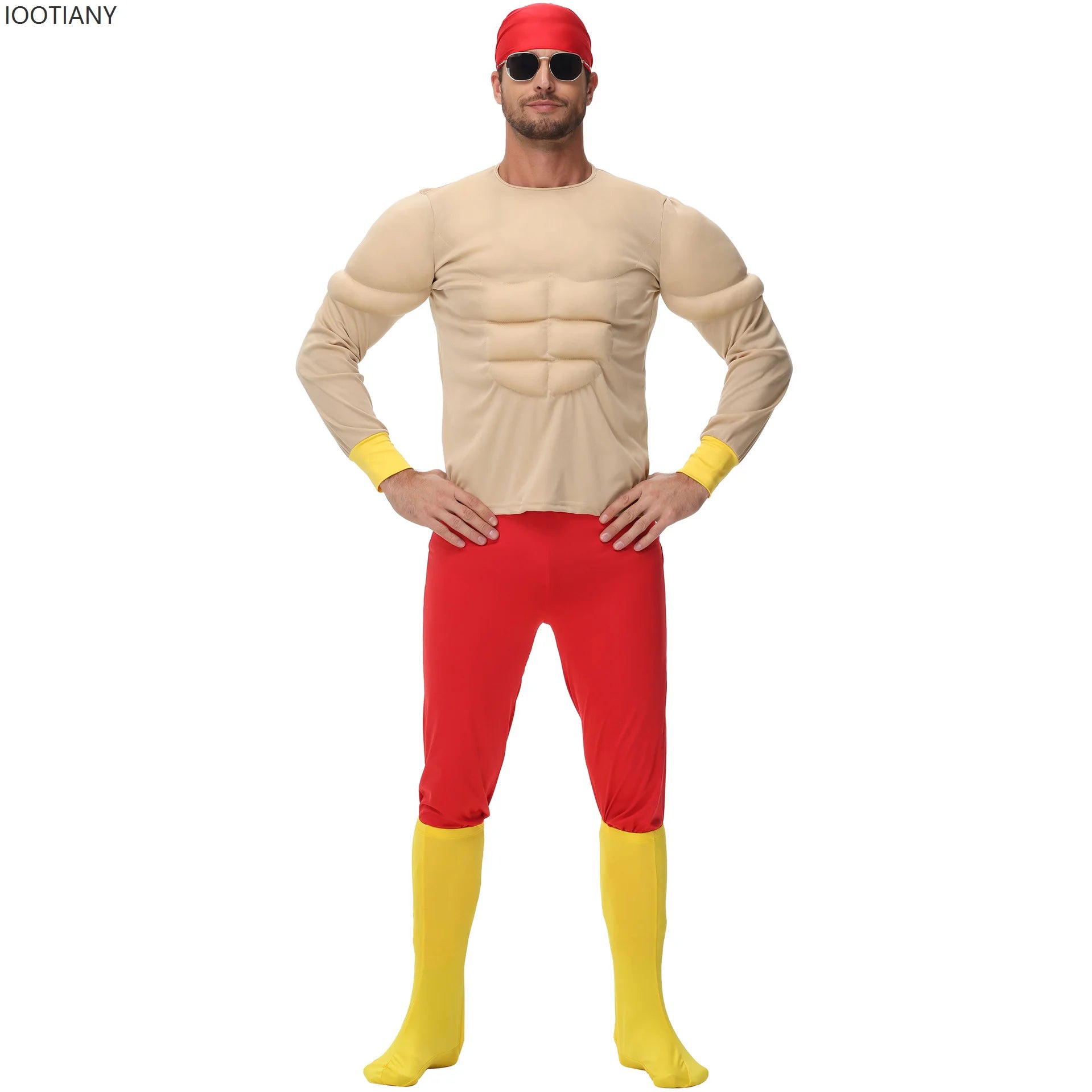 Wrestler pro wrestler Costume Adult Macho Super Muscle Funny Suit Halloween Holiday Party Stage Muscle Man - product image 3