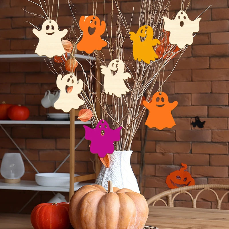 20Pcs Halloween Wooden Ghost Unfinished Wood Ghost with Twine for DIY - product image 5