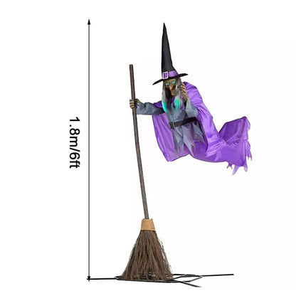 Animated Hovering Witch Animatronics Purple With Lights Garden Flying Witch 6 Prop - alternate view 5