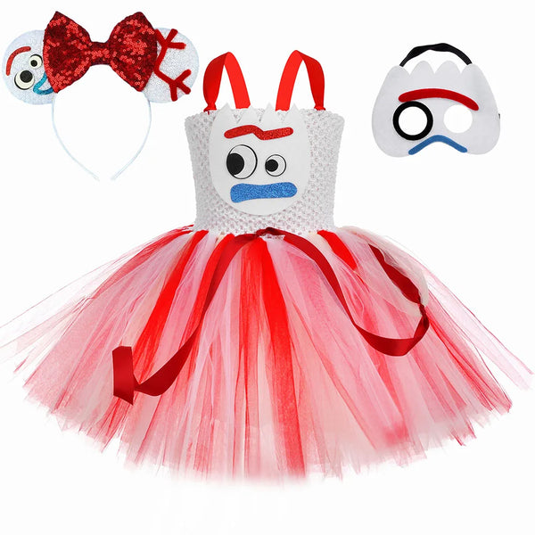 Toy Forky Costume Kids Tulle Princess Tutu Dress for Girls Halloween Cartoon Character - Dress Headband Mask / 5