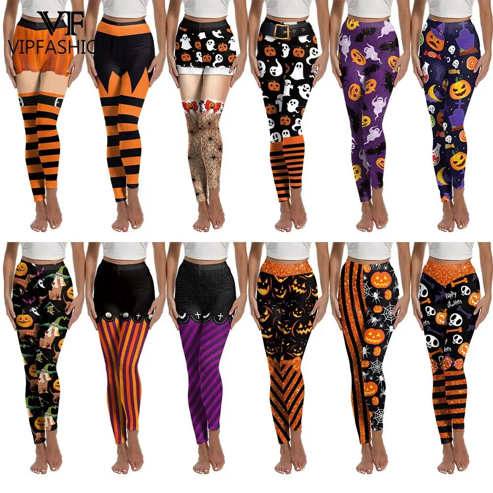 Women's Spooky Pumpkin Stripe Leggings