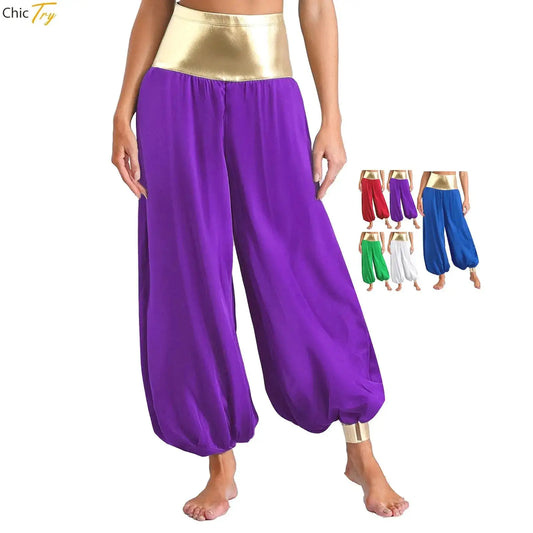 Adult Hippie Arabian Bloomer Pants Harem Metallic ShinyArab Indian Costume