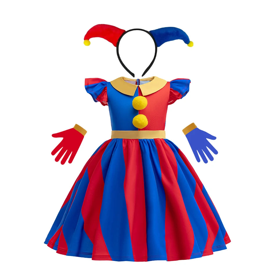 Pomni Halloween Costume for Kids the Amazing Digital Circus Character Derss Gloves and - Clown Dress C / 130(5-6Y)