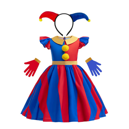 Pomni Halloween Costume for Kids the Amazing Digital Circus Character Derss Gloves and - Clown Dress C / 130(5-6Y)