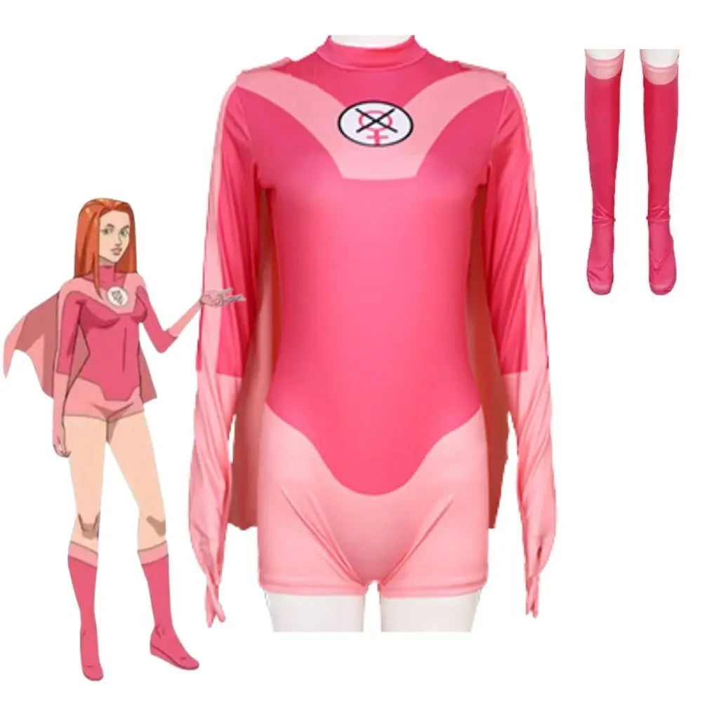 Women's Atom Eve-Inspired Superhero Costume – Pink Jumpsuit & Cape