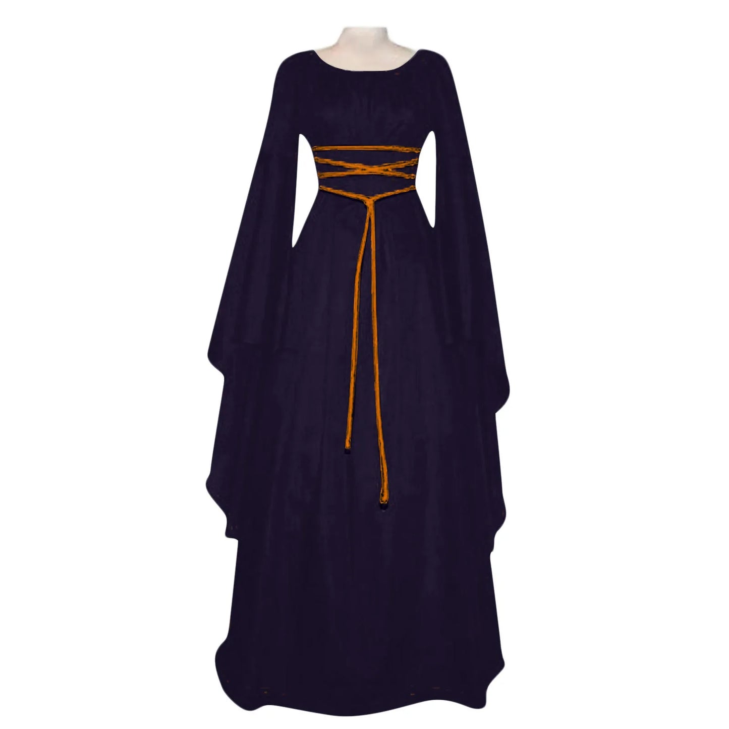 Women's Medieval Long Sleeved Round Neck Lace-Up Waist Irregular Costume - alternate view 12
