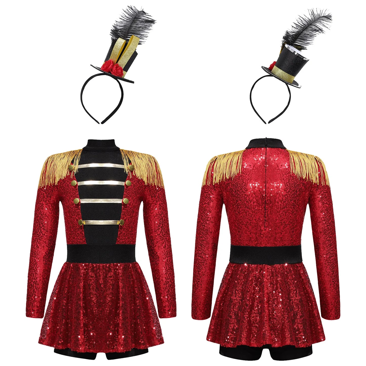Kids' Ringmaster Circus Long Sleeve Tassel Shoulder Zipper Sequin Tutu Costume - alternate view 9