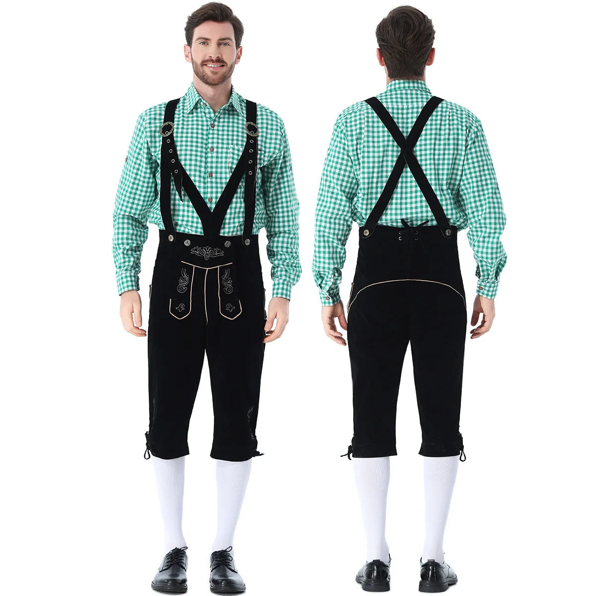 Men's Bavarian German Beer Suspenders Short Sleeve Halloween Costume - 26060W1995BL / XL