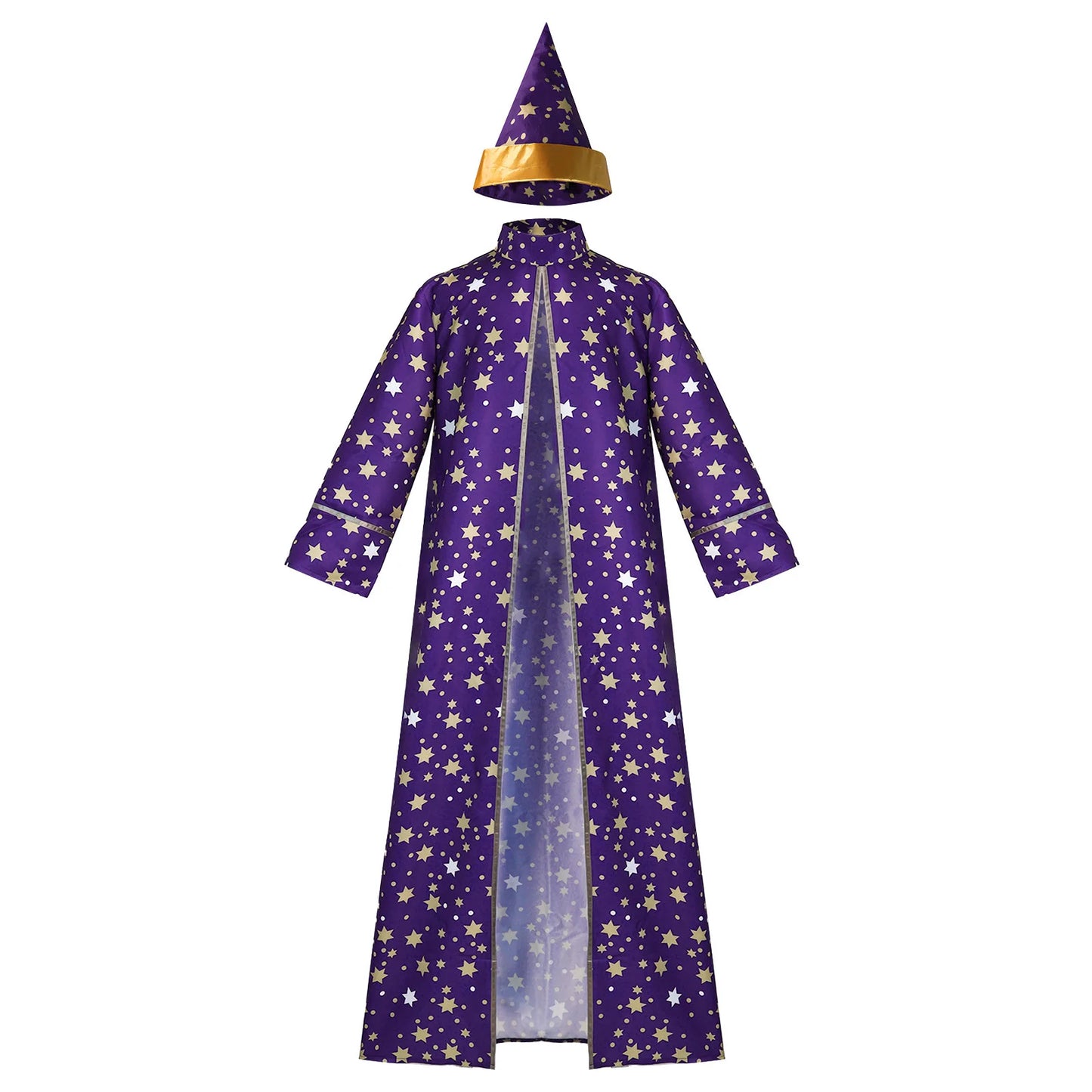 Men Magic Magician Costume Wizard Costume Blue Starry Robe Cloak Hat Medieval Adult - Red / XXL