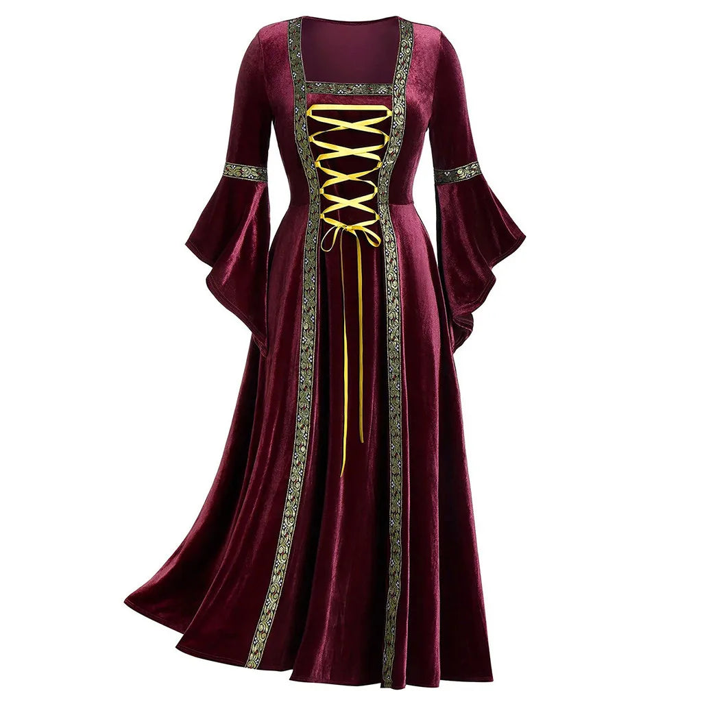 Women's Medieval Sleeve Vintage Vampire Witch Victorian Gothi Halloween Costume - Wine / S