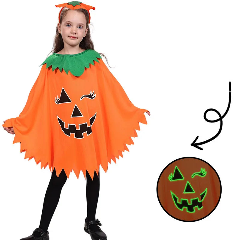 Glow-in-the-Dark Pumpkin Costume – Adult & Kids Halloween Cloak