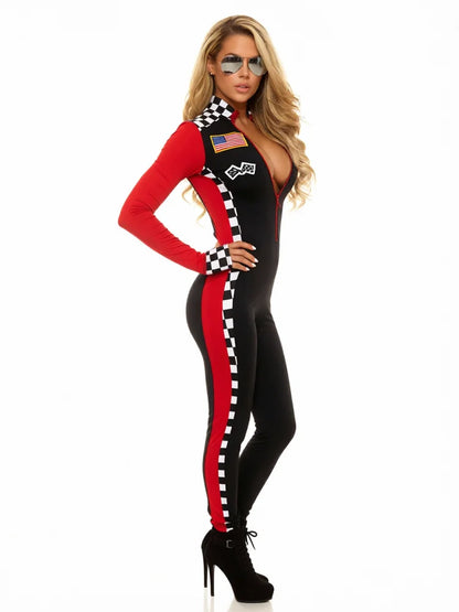 Women’s Racing Outfits Cosplay Costumes Red and Black Jumpsuits and Gloves Cheerleading - black / XXL