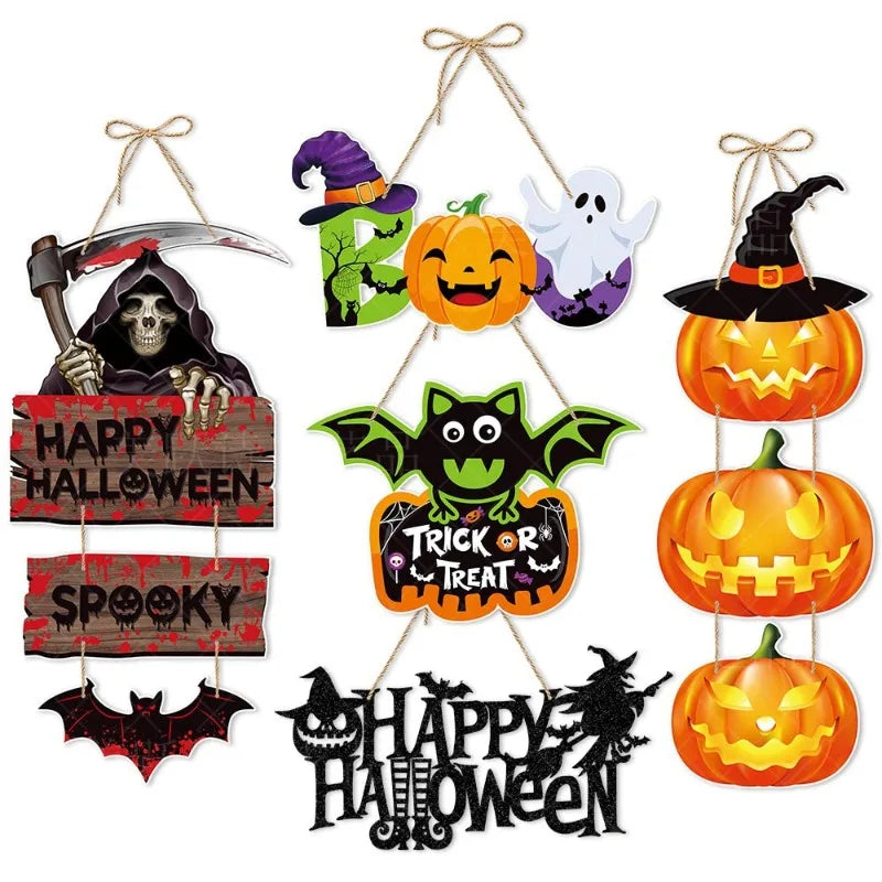 Halloween Party Door Decorations Horror Pumpkin Ghost Bat Hanging