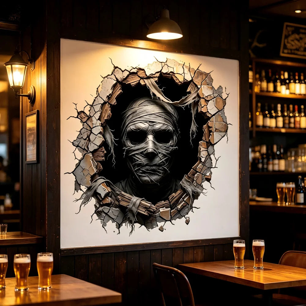 Halloween Mummy Wall Sticker - 3D Broken Wall Effect, Pvc Decal 15.7 - view 8