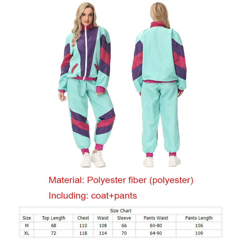 Adult Women Men 80s 90s Retro Sportwear Hippie Disco Cosplay Costume Outfits Halloween Carnival Suit Party - product image 8