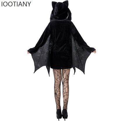 Halloween Devil Costume Evil Bat Skirt Gothic Women's Clown Bat Hooded Bodysuit Gothic - Black / XXL